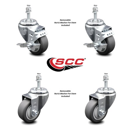 Service Caster 3.5 Inch Thermoplastic Rubber Swivel 10mm Threaded Stem Caster Brake, 2PK SCC-TS20S3514-TPRB-M1015-2-TLB-2
